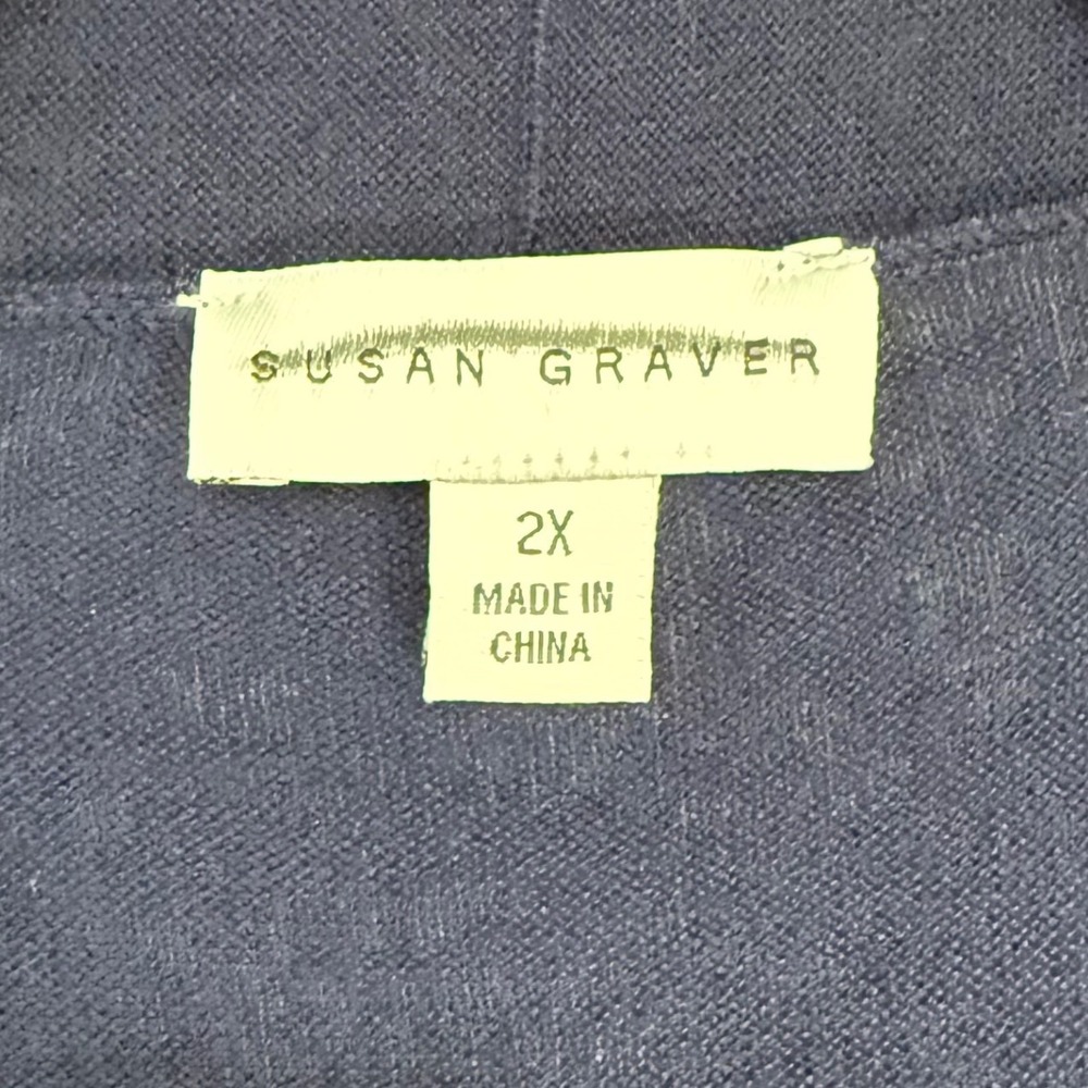Susan Graver Size 2X Navy Blue Open Front Knit Cardigan Artsy - Picture 4 of 7